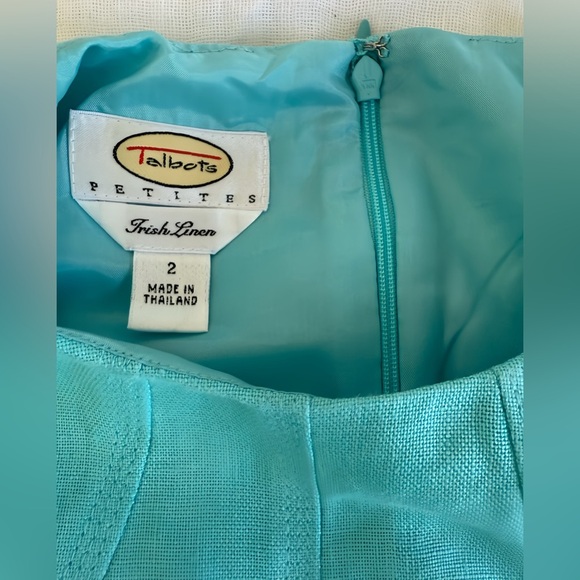 Talbots Petites Irish Linen Aqua Blue Sheath Dress 2P Sleeveless Lined - Picture 5 of 9